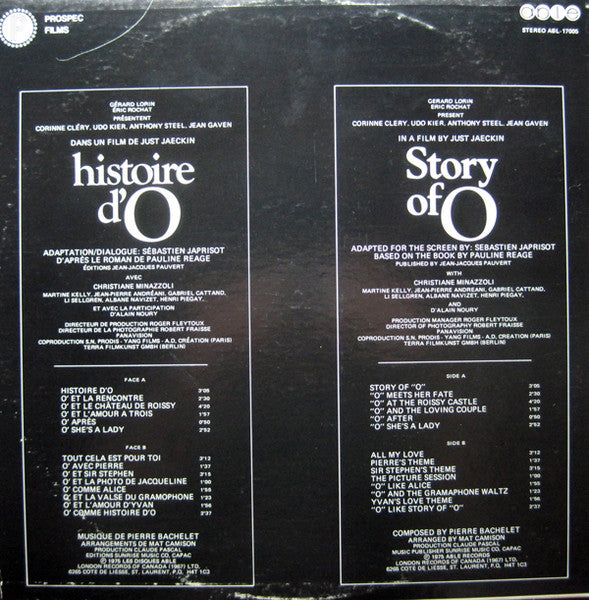 Pierre Bachelet : Histoire D'O - Bande Originale Du Film (LP, Album)