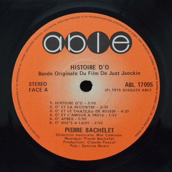 Pierre Bachelet : Histoire D'O - Bande Originale Du Film (LP, Album)