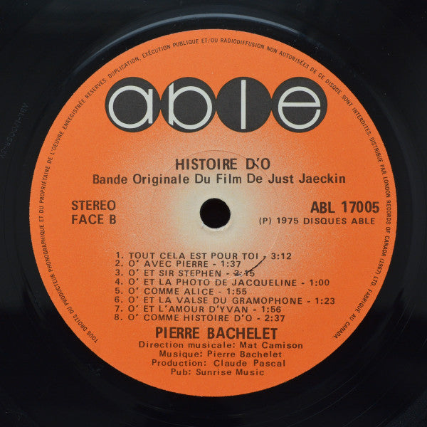Pierre Bachelet : Histoire D'O - Bande Originale Du Film (LP, Album)