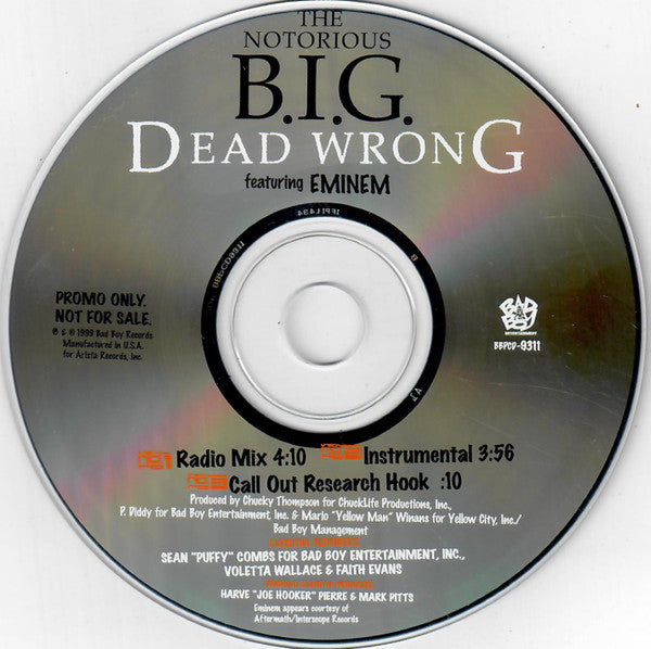 The Notorious B.I.G.* Featuring Eminem : Dead Wrong (CD, Single, Promo)