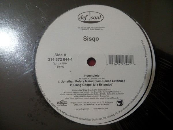 Sisqo : Incomplete (12")