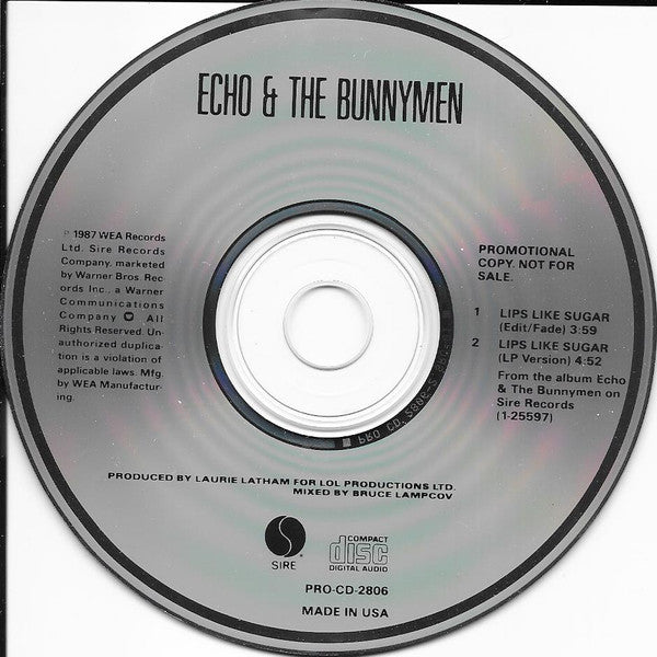 Echo & The Bunnymen : Lips Like Sugar (CD, Single, Promo)