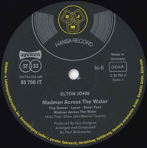 Elton John : Madman Across The Water (LP, Album, Gat)
