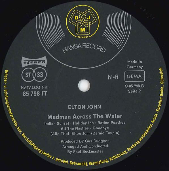Elton John : Madman Across The Water (LP, Album, Gat)