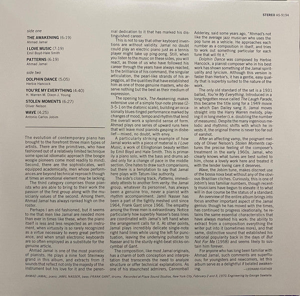 The Ahmad Jamal Trio* : The Awakening (LP, Album, RE, RM, 180)