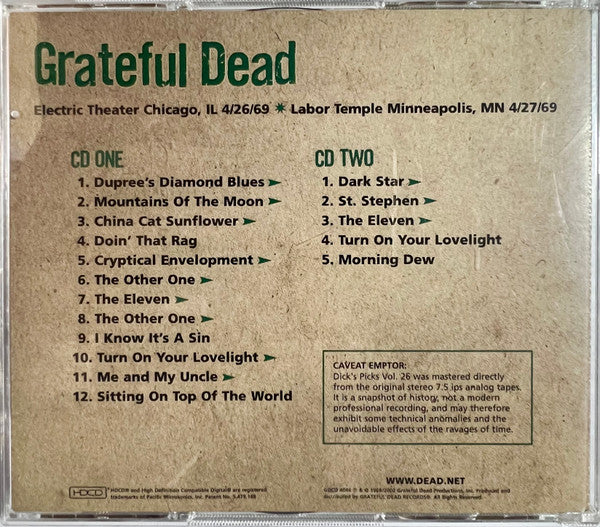 Grateful Dead* : Dick's Picks Twenty Six: Electric Theater, Chicago, IL - April 26 1969; Labor Temple, Minneapolis, MN - April 27 1969 (2xHDCD, Album)