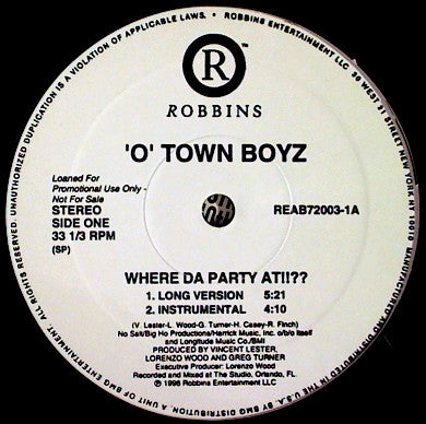 'O' Town Boyz : Where Da Party At!!?? (12", Promo)