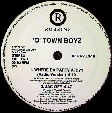 'O' Town Boyz : Where Da Party At!!?? (12", Promo)
