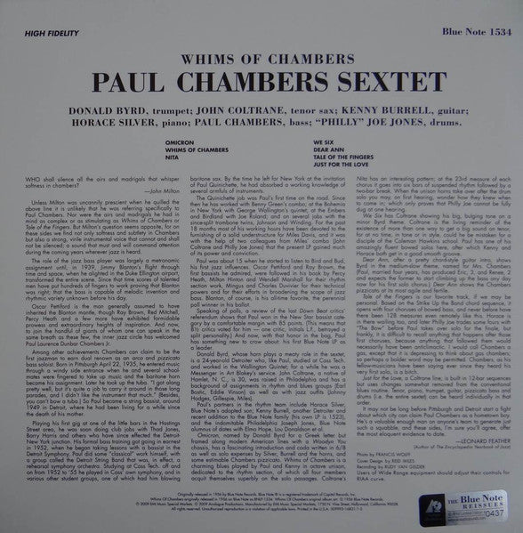 Paul Chambers Sextet : Whims Of Chambers (2x12", Album, Mono, Ltd, Num, RE, RM)