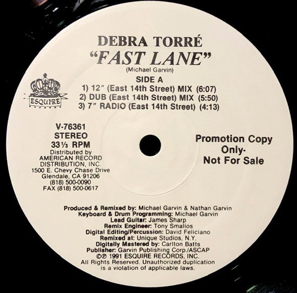 Debra Torré : Fast Lane (12", Maxi, Promo)