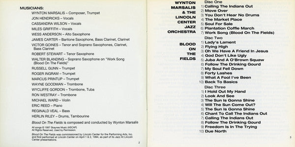 Wynton Marsalis & The Lincoln Center Jazz Orchestra : Blood On The Fields (3xCD, Album)