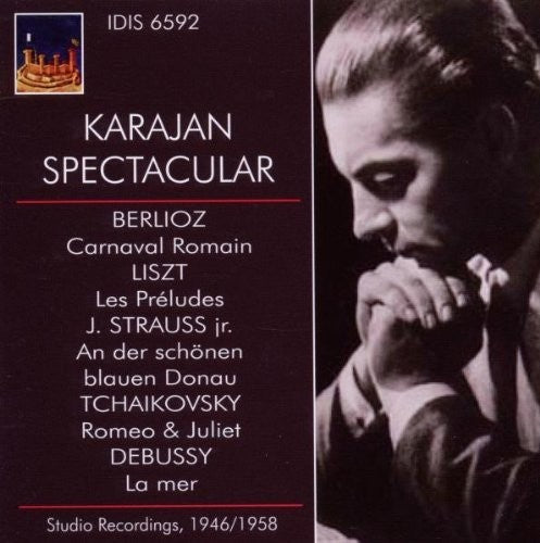 the album cover for Herbert von Karajan - Karajan Spectacular 1946-1958