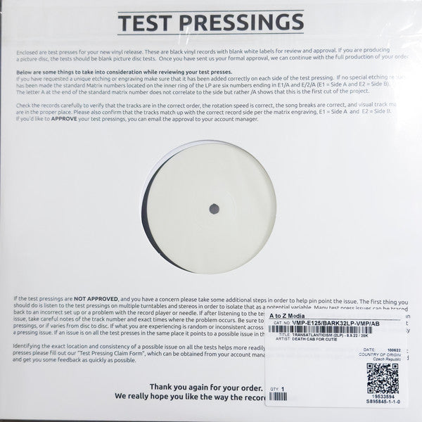 Death Cab For Cutie : Transatlanticism (2xLP, Album, RE, Tes)