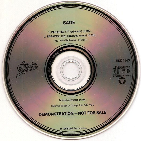 Sade : Paradise (CD, Single, Promo)