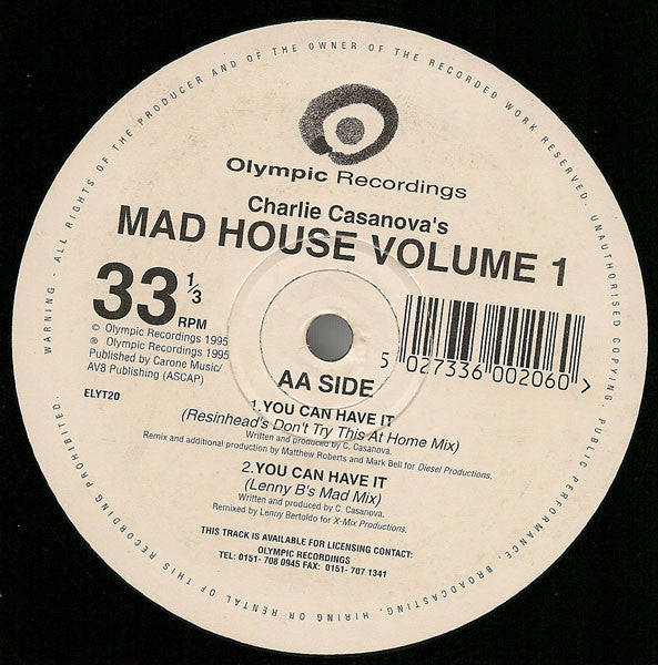 Charlie Casanova* : Mad House (Volume 1) (12")