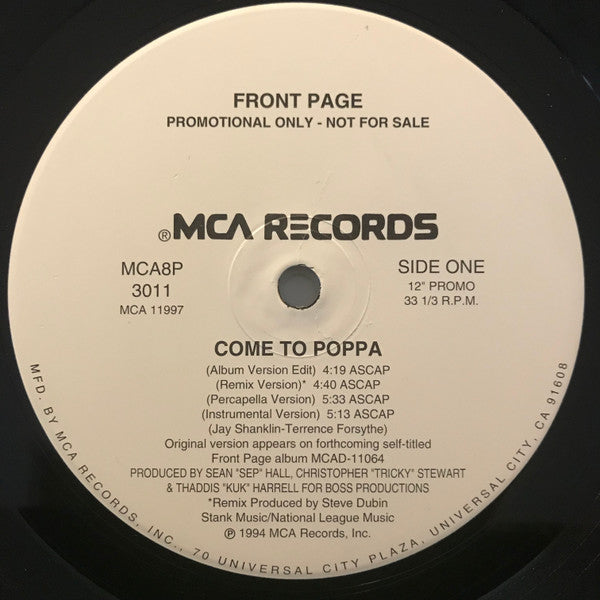 Front Page (4) : Come To Poppa (12", Promo)