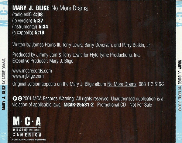 Mary J. Blige : No More Drama (CD, Single, Promo)
