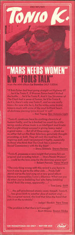 Tonio K. : Mars Needs Women (12", Promo)