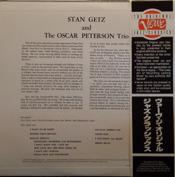 Stan Getz And The Oscar Peterson Trio : Stan Getz And The Oscar Peterson Trio (LP, Album, Mono, RE)