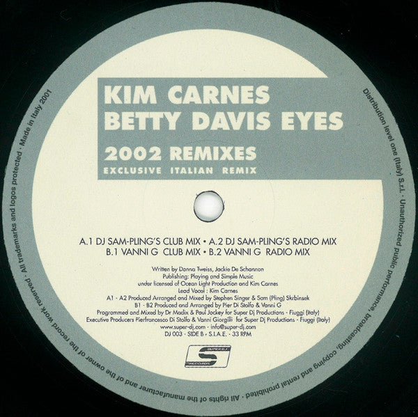 Kim Carnes : Betty Davis Eyes 2002 Remixes (Exclusive Italian Remix) (12")