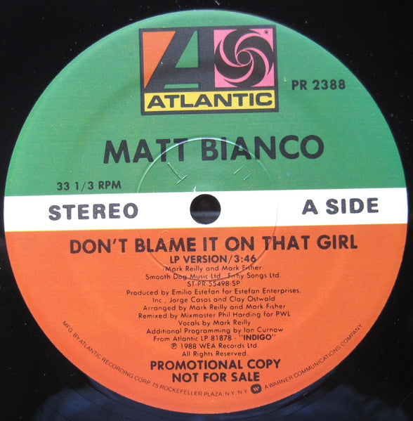 Matt Bianco : Don't Blame It On That Girl (12", Promo)