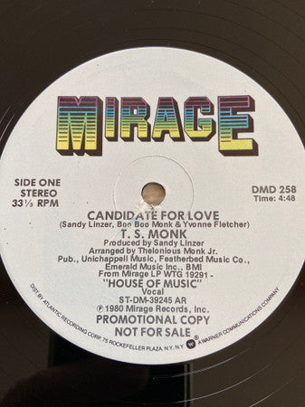 T.S. Monk : Candidate For Love / Can't Keep My Hands To Myself (12", Promo, All)