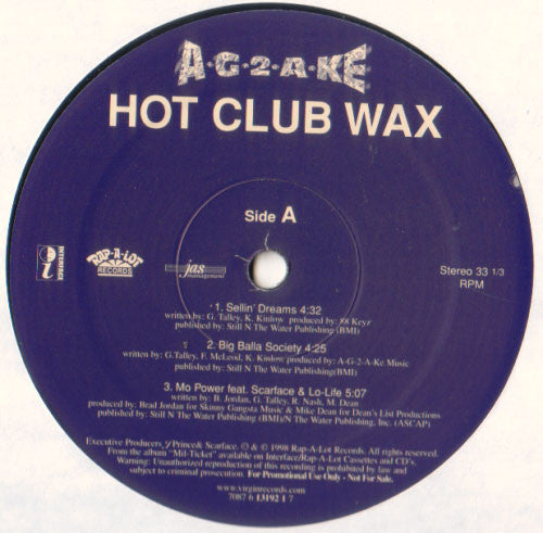 A-G-2-A-KE : Hot Club Wax (12", Promo, Smplr)