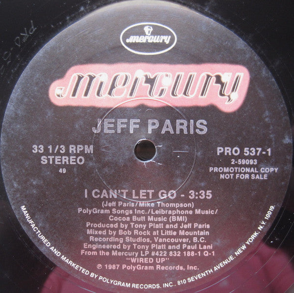 Jeff Paris : I Can't Let Go (12", Promo)