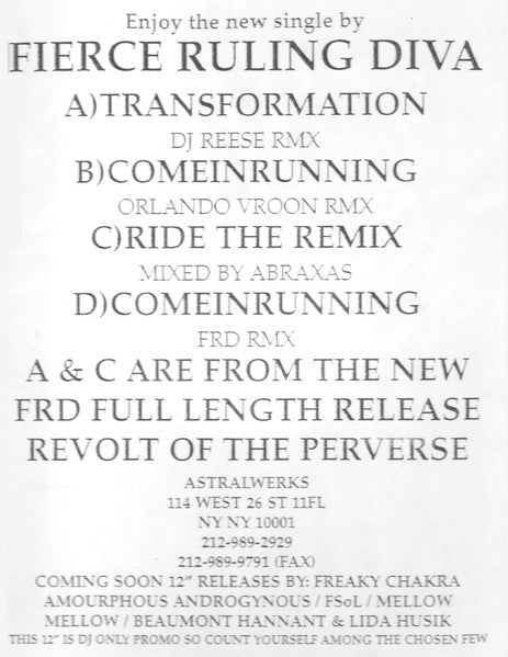 Fierce Ruling Diva : Transformation (12", W/Lbl)