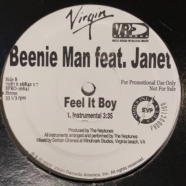 Beenie Man Feat. Janet* : Feel It Boy (12", Promo)