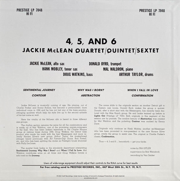 Jackie McLean : 4, 5 And 6 (LP, Album, Mono, Ltd, RE, RP, 180)