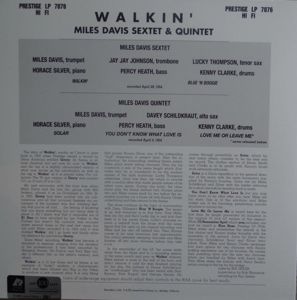 Miles Davis All Stars : Walkin' (2x12", Album, Comp, Mono, Ltd, Num, RE, RM)