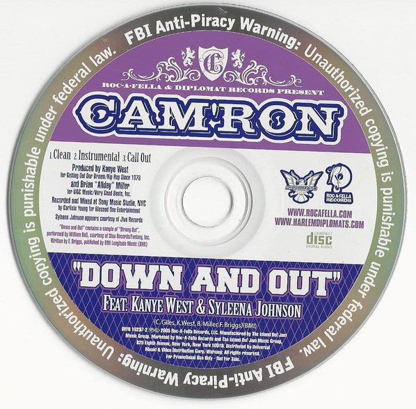 Cam'ron : Down And Out (CD, Single, Promo)