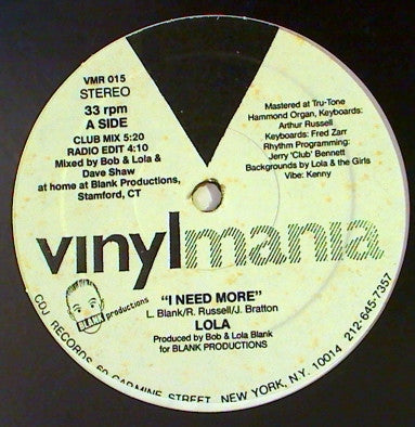 Lola : I Need More (12", Promo)