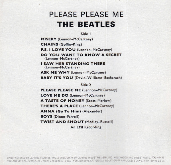 The Beatles : Please Please Me (Cass, Album, Mono, RE, RM, XDR)