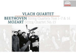 the album cover for Beethoven / Mozart / Vlach Quartet - Beethoven: String Quartets Nos 1-7 & 14 / Mozart: String Quartet No 15