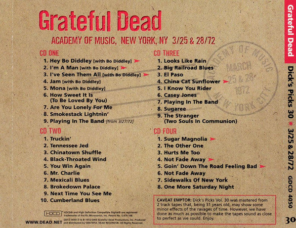Grateful Dead* : Dick's Picks 30: Academy Of Music, New York, NY 3/25 & 28/72 (4xHDCD, Album)