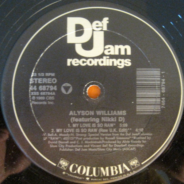 Alyson Williams Featuring Nikki-D* : My Love Is So Raw (12")