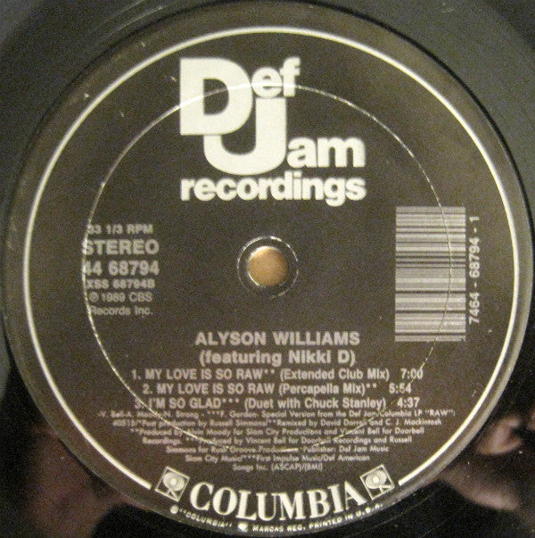 Alyson Williams Featuring Nikki-D* : My Love Is So Raw (12")