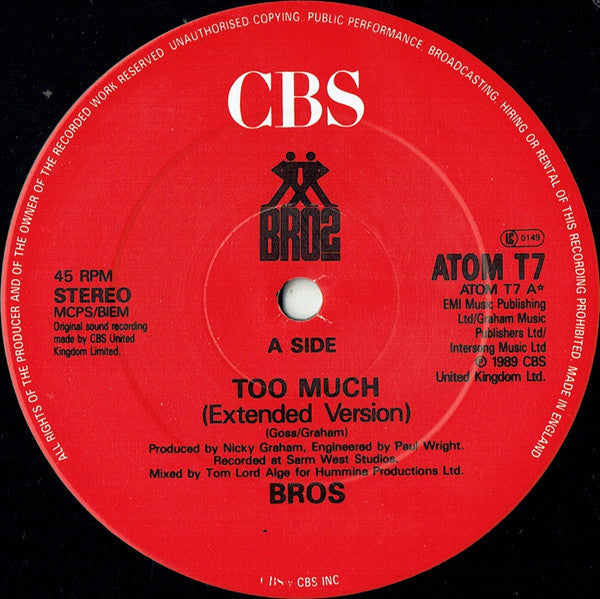 Bros : Too Much (12", Single)