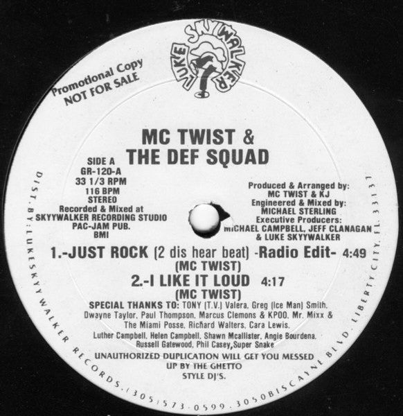 MC Twist & The Def Squad : Just Rock / I Like It Loud (12", Promo)