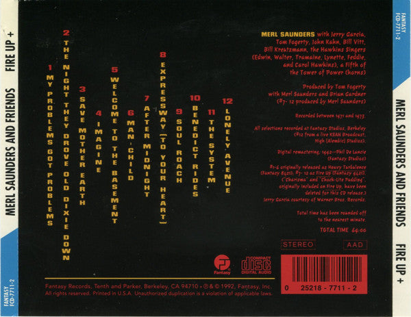 Merl Saunders & Friends - Jerry Garcia, Tom Fogerty, John Kahn, Bill Vitt : Fire Up + (CD, Comp)