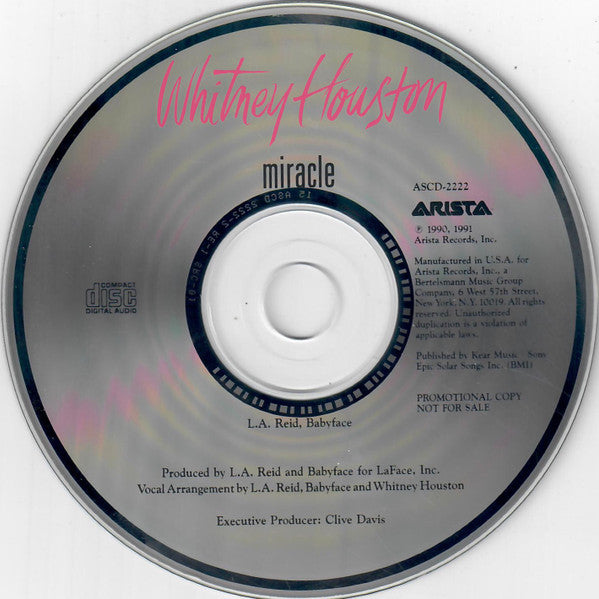 Whitney Houston : Miracle (CD, Single, Promo)