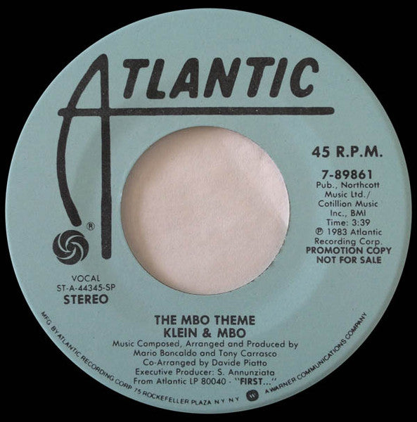 Klein & MBO* : The MBO Theme (7", Promo)