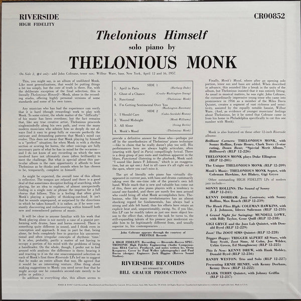 Thelonious Monk : Thelonious Himself (LP, Album, Mono, RE, 180)