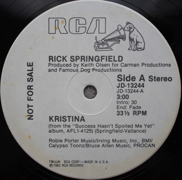 Rick Springfield : Kristina (12", Promo)