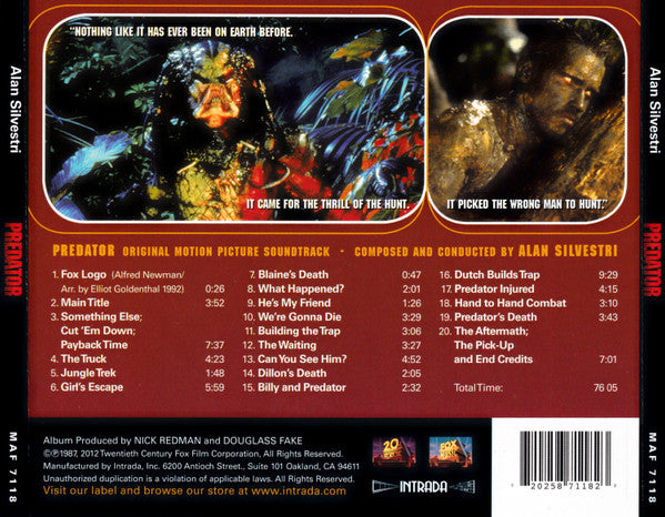Alan Silvestri : Predator (Original Motion Picture Soundtrack) (CD, Album, RE, RM)