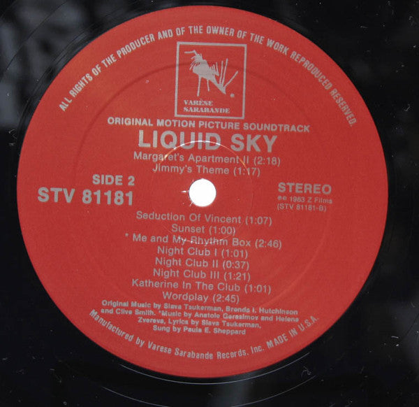 Slava Tsukerman & Brenda I. Hutchinson* & Clive Smith : Liquid Sky (Original Motion Picture Soundtrack) (LP)