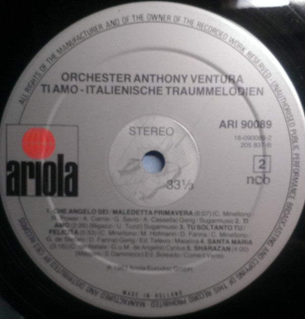 Orchester Anthony Ventura : Ti Amo - Italienische Traummelodien (LP, Album)