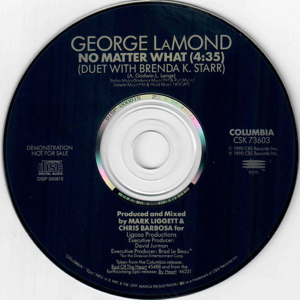 George LaMond Duet With Brenda K. Starr : No Matter What (CD, Single, Promo)